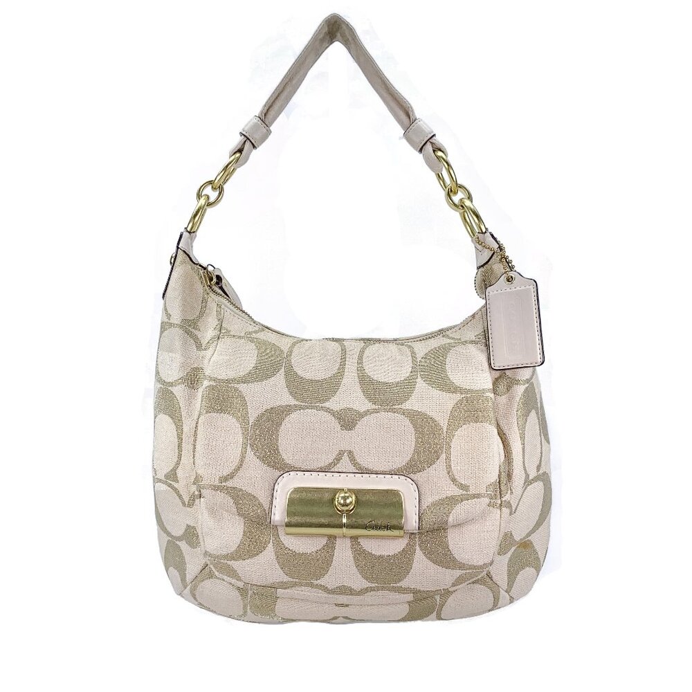 COACH Kristin Signature C Beige Gold Linen Hobo Handbag - M1082-16817